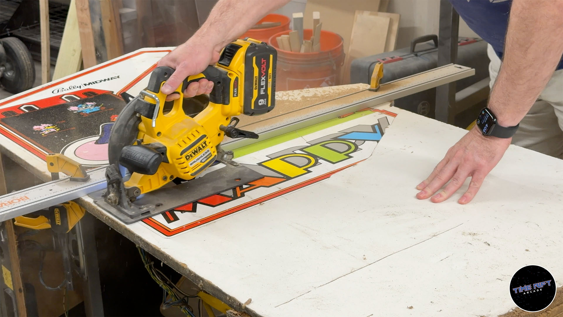 Cutting out the wood rot on a Mappy arcade