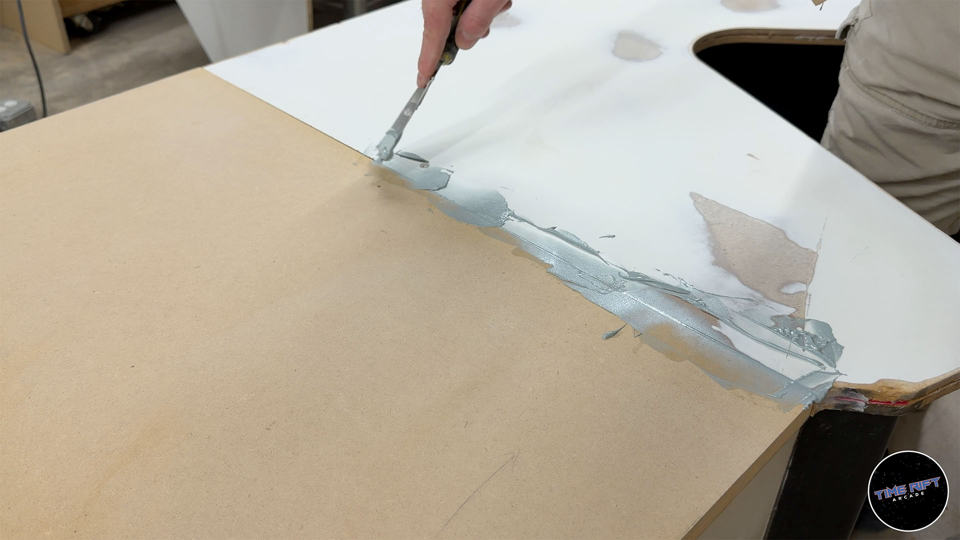 Bondo-ing out the cabinet side