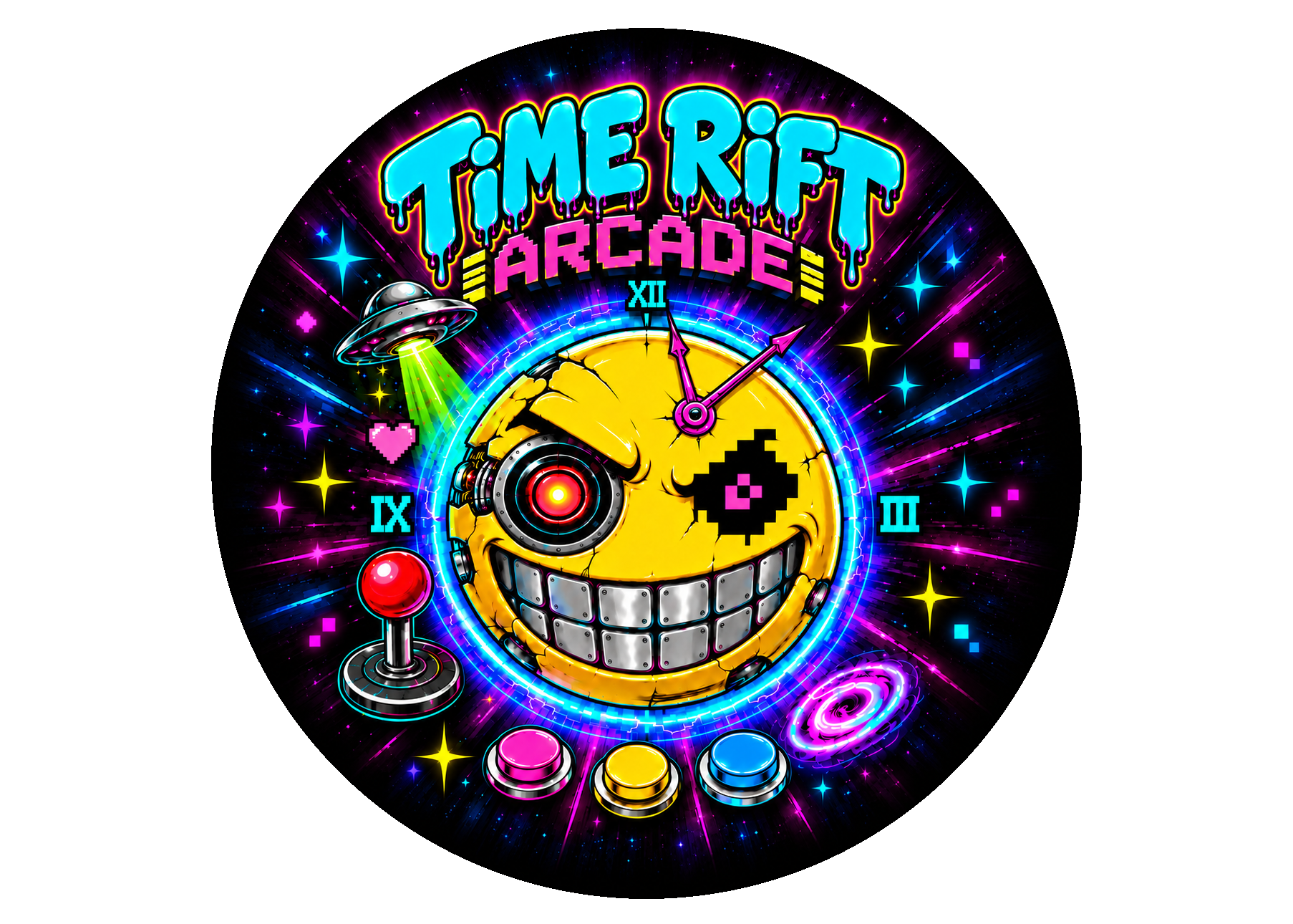 Smiley Time Rift Arcade Sticker